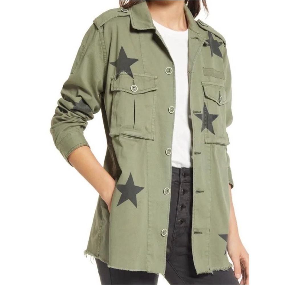 Olive green Star-Print Utility military Jacket chore coat sz small NWT NEW boho